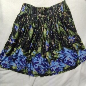 Ann Taylor LOFT Floral Print Skirt Pleated A-Line Casual Black Blue Size 2 Fairy